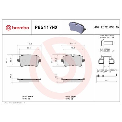BREMBO Sada brzdových platničiek kotúčovej brzdy P85117NX