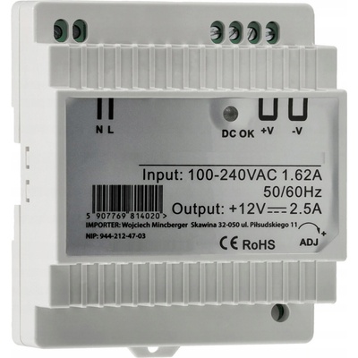 BERGE LED zdroj na DIN lištu 12V - 45W - 3,75A PS-DIN-12V-45W