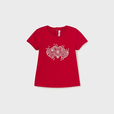MAYORAL Тениска с къс ръкав basic в червено за бебе момиче със сребристи глитери Майорал