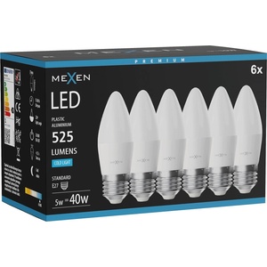 Mexen Nova 6x LED крушка E27, C37, 5W, Студена - 6500K, 525 lm - L102-E27-0565-01x06 (L102-E27-0565-01x06)