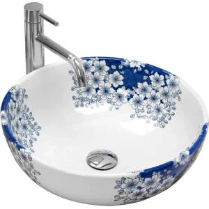 Rea Кръгла мивка за плот Rea Fiori, бяла - гланцово синя, 41 см (5902557375356)