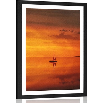 Plakát s paspartou osamělá loďka na širém moři - 30x45 black