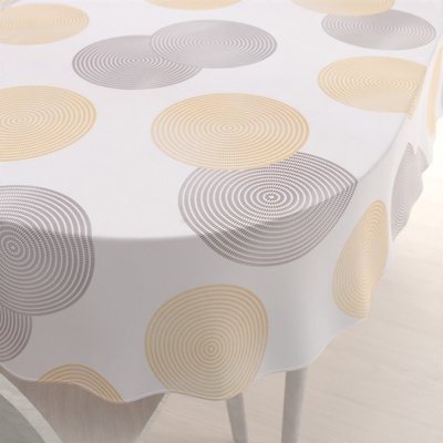 Biante Sametový oválný ubrus Tamara TMR-023 Žluté a šedé designové kruhy na smetanovém 100x140 cm