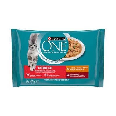 Purina One SterilCat mini filetky s morkou a zelenými fazuľkami s lososom a mrkvou v šťave 4 x 85 g