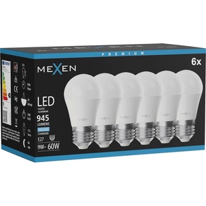 Mexen Nova 6x LED крушка E27, G45, 9W, Студена - 6500K, 945 lm - L101-E27-0965-01x06 (L101-E27-0965-01x06)