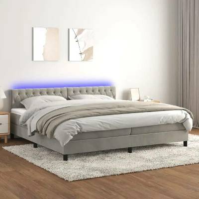 vidaXL 11461.3134603 Boxspring postel s matrací a LED světle šedá samet