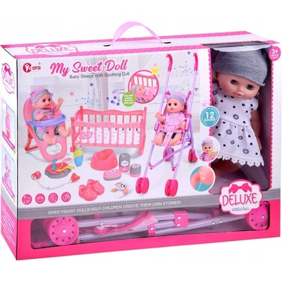 JOKO Veľká Sada Interaktívna s Postieľkou Buginou a Stoličkou na kŕmenie ciká hovorí plače + cumlík fľaša plienka