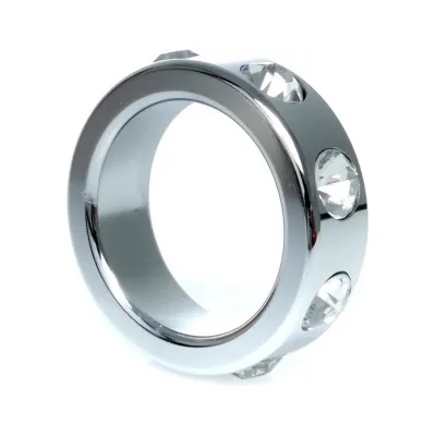 1Sexy Метален пенис пръстен с инкрустирани кристали сребрист размер s