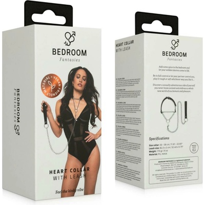 Bedroom Fantasies Heart Collar with Leash Black