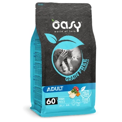Oasy Dry Cat Grain Free Adult - Премиум суха храна за израснали котки, без зърно, с риба, плодове и зеленчуци, 7.5 кг