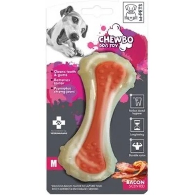 M-PETS Chewbo Choppy Bacon Scented - дентална играчка кокал бекон, размер М 13, 7x4, 8x3, 1 cm, Белгия - 10634516