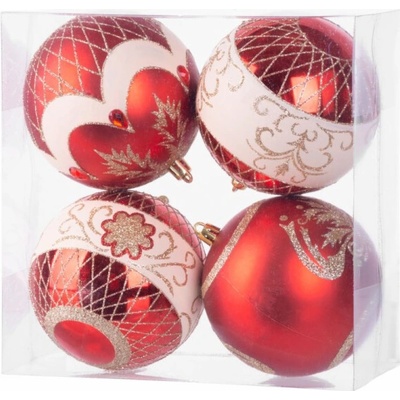 MagicHome Vánoční koule, 4 ks, červené, s ozdobami, na vánoční stromek, 10 cm