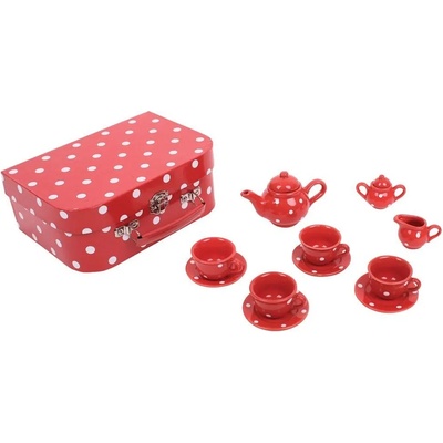 Bigjigs Игрален комплект Bigjigs - Порцеланов сервиз за чай, в куфарче, червен (BJ613)
