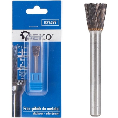 Geko Frézka-pilník na kov z karbidu wolframu 12×12 mm, trn 6 mm – kuželový obrácený profil (Geko)