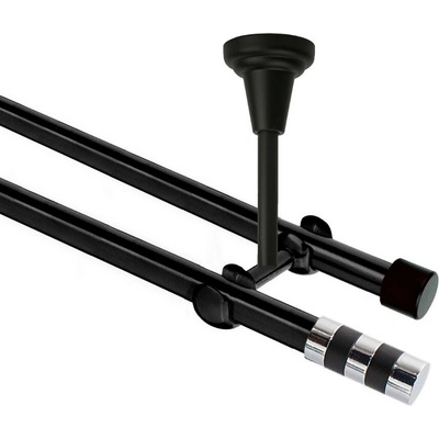 OK-GarnýžeCZ Garnýž kovová dvouřadá 19mm Sigma černá 180 cm do stropu / na tunýlek - bez kroužků