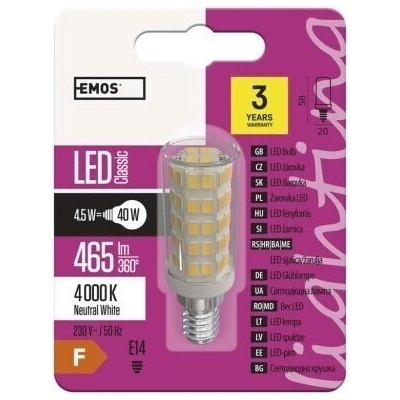 Emos žiarovka LED JC 4.5W E14 NW