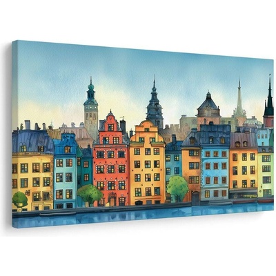Obraz historické město u řeky - 90x60