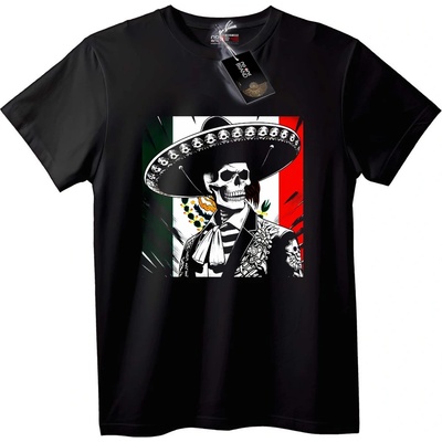 NOONEBRAND Тениска Мексикански Череп Сомбреро - 2XL, Black