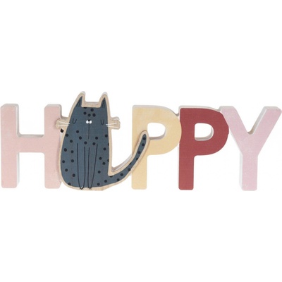 Home Styling Collection dekorace do dětského pokoje nápis a kočka Happy dřevěná 28 x 25 x 12 cm