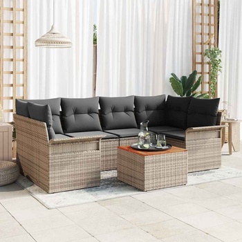 vidaXL Градински Софа Комплект с възглавница 7 pcs Сив полиратан (3347279)