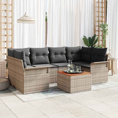 vidaXL Градински Софа Комплект с възглавница 7 pcs Сив полиратан (3347279)