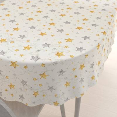 Biante vianočný oválny obrus Parma PM-139 Strieborno-zlaté hviezdičky na strieborno-krémovom 140x220 cm
