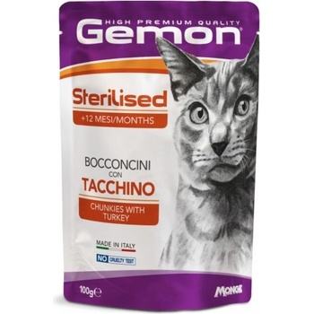 Gemon Sterilised Cat Chunkies with Turkey - пауч - хапки за кастрирани котки над 1 година с пуйка 100 гр, Италия - 0889