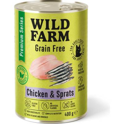 WILD FARM Premium Grain Free Chicken and Sprats 400g - беззърнена храна за котки