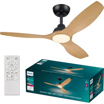 Philips Olas ceiling fan, 3 blades, 132 cm diameter, DC motor, color temperature range (3000K-4300K-6500K), dimmable, including remote control, black/wood - 929004641301