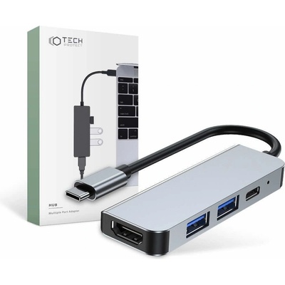 Tech-Protect USB-C Hub 4in1 v2 - USB-C хъб за свързване на допълнителна периферия за компютри и лаптопи с USB-C порт (тъмносив) (THP810GRY)