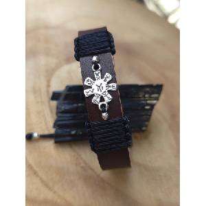 Kathryn' s Bracelets Мъжка кожена гривна със сребро " Розетата от Плиска" (МСГ 4)