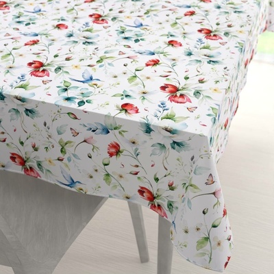Biante obdélníkový ubrus Rongo RGP-507 Akvarelové květy s kolibříky na bílém 140x180cm