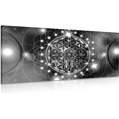 Obraz okouzlující Mandala v černobílém provedení - 60x30