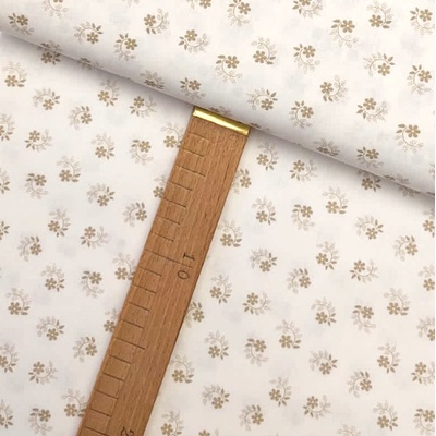 Bavlněné plátno - Květiny béžové na bílé - šíře 150cm