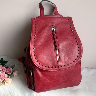 Дамска кожена Червена раница Модел-8958
