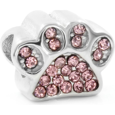 BRUNO Přívěsek na náramek TLAPKA s kamínky RŮŽOVÝ S3152