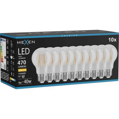 Mexen Vintis 10x LED филамент крушка E27, A60, 4W, Топла - 2700K, 470 lm, clear - L150-E27-0427-00x10 (L150-E27-0427-00x10)