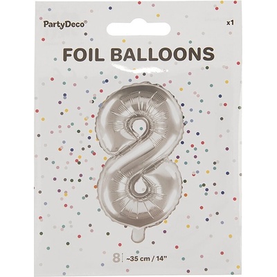 PartyDeco Fóliový balón Mini Číslo 8 strieborný 35cm