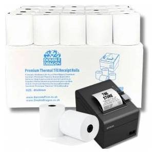 Double Dragon 80x80mm Premium Thermal Paper Cash Receipt Roll for EPOS Printer POS Terminal Cash Register [Pack of 60] - 60-80-80