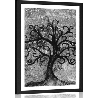 Plakát s paspartou černobílý strom života - 20x30 white