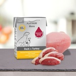 PLATINUM Мокра храна за кучета Platinum Menu Adult Duck + Turkey с 42% Прясно патешко месо, 41% Прясно пуешко месо и зеленчуци, 375 gr