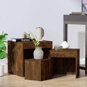 vidaXL Стифиращи маси, 3 бр, опушен дъб, инженерно дърво (815225)