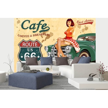 DIMEX ART s. r. o Самозалепваща се флизелинова фототапета плакат на кафене по route 66 375 x 250 см
