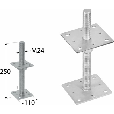 Domax zaskrutkovacia pätka stĺpika nastaviteľná závitová PSR 100 M24 - 100 x 250 x M24 x 4 mm 8 ks