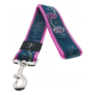 Rogz Denim Rose XXL - Повод за кучета , 40мм / 50 см. розов на цветя