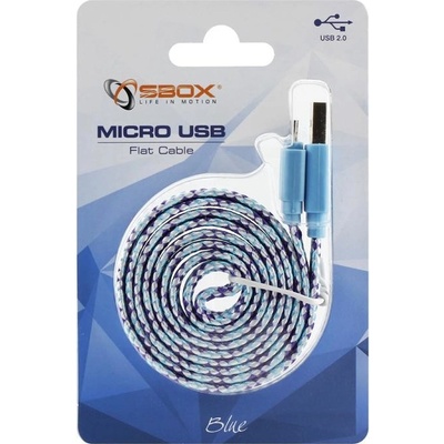Sbox USB-103CF-BL Prepojovací, plochý USB 2.0/MicroUSB, 1m, modrý