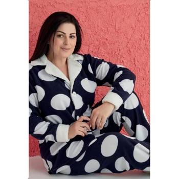 Image 1 of Макси поларена пижама в тъмносиньо с големи точки