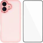  Силиконов калъф със стъклен протектор Wanlonfeng Dksm за iPhone 17, розов
