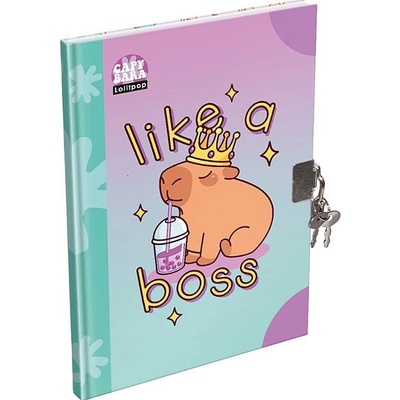 LIZZYSULI Lollipop Capybara Pamätníček so zámkom A5 tvrdá obálka zelený fialový