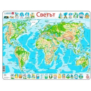 Image 1 of Larsen - Пъзел: Образователен - "Карта на Света, физическа" - 80 части, голям